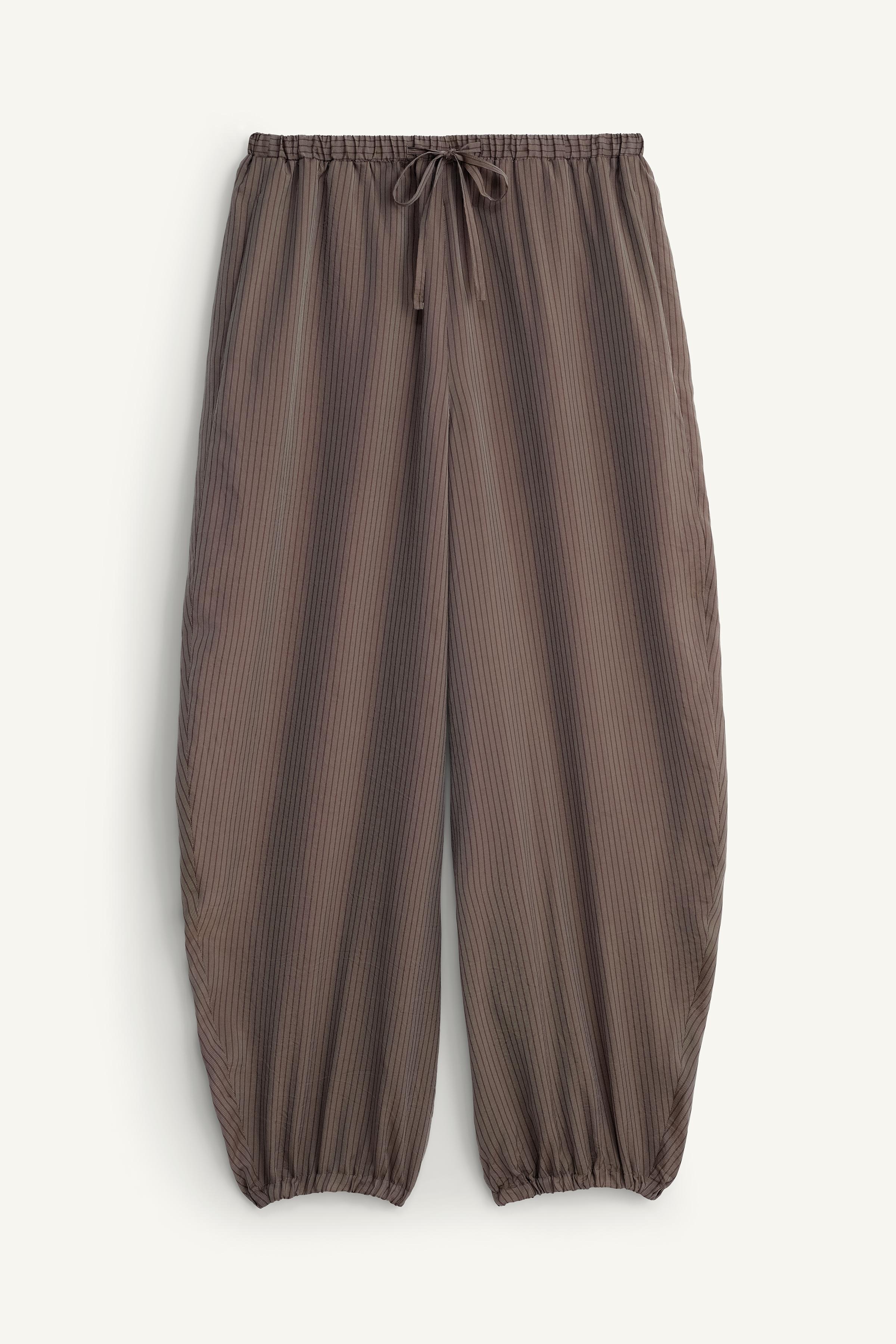 VISCOSE-CUPRO STRIPED BALLOON FIT PANTS